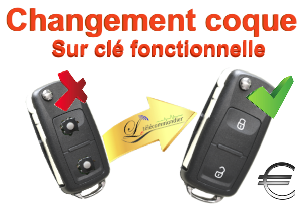 Changement Boîtier Clé pliante Volkswagen 2 touches 