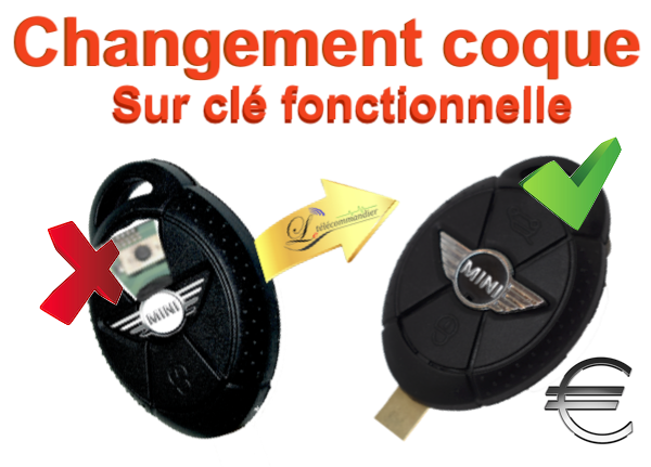Changement Boîtier Clé fixe Mini-Cooper One, S, D, R50, R52, R53, Cabrio, Clubman, Clubvan, Cooper, Countryman, One, Paceman, J.Cooper Works, Roadster