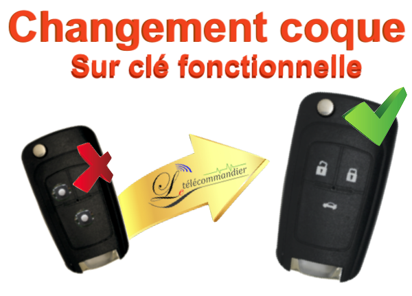 Changement Boitier Clé Pliante Opel 3 touches - symbole cadenas 