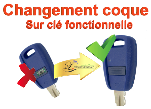 Changement Boîtier Clé Fiat 1 bouton - Doblo-Punto-Seicento-Panda-Tipo-Uno-Marea-Stilo