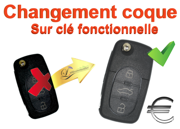 Changement Boîtier Clé Audi 3 boutons - A1, A2, A3, A4, A5, A6, A8, Q1, Q3, Q5, Q7, RS3, RS4, S3, S4, TT