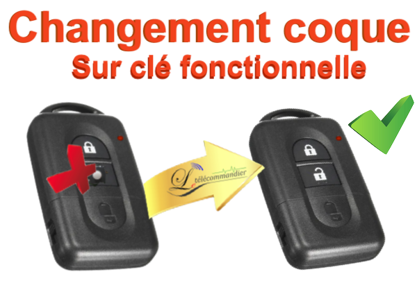 Changement Boîtier Clé escamotable 2 touches Nissan Mains-Libres