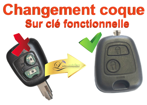 Changement boîtier Clé lame fixe 2 boutons-C1-C2-C3 