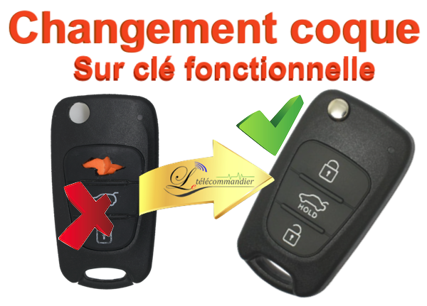 Coque télécommande 2 boutons Hyundai I30, IX35, Veloster